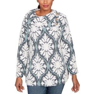 Ruby Rd Petite Large Medallion Jacquard Cowl Neck Sweater NWT Cozy